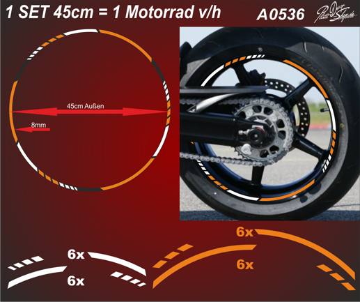 BIKE-label Felgenrand-Aufkleber Orange-weiß – Für 17 Zoll Felgen, Kompatibel Mit KTM 710023, Inkl. Felgenbettaufkleber